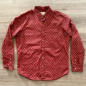 American Eagle Outfitters Maroon Casual Button Down Shirt with Geometric Pattern